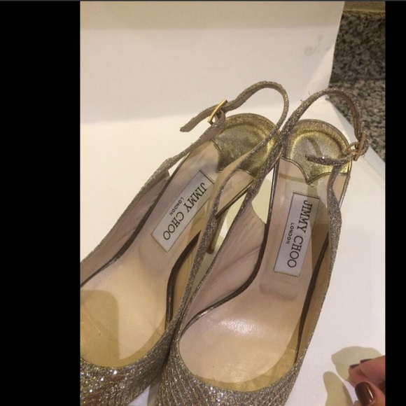 Jimmy Choo Clue Silver Glitter‎ Slingback Pump Platform Sandal Shoe [ 38.5 ] - Picture 10 of 14